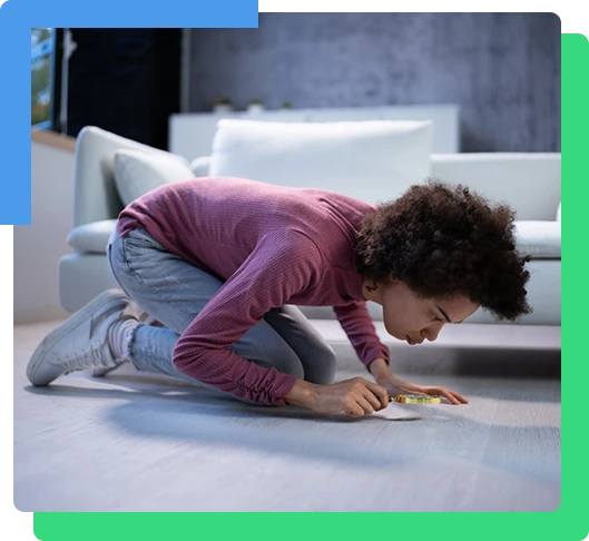 Obsessed Compulsive Disorder. Perfectionist Woman Cleaning House Floor